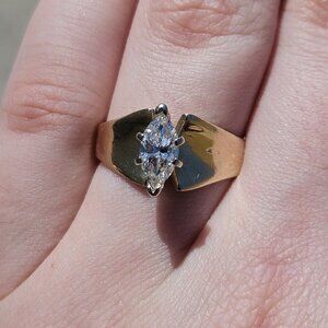 14K Yellow Gold 0.67CT Marquise Diamond Solitaire Engagement Ring Size 8